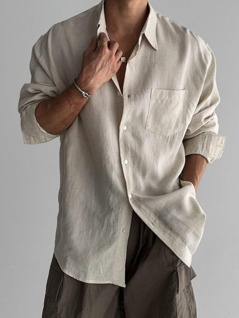 Mens Casual Linen Cotton Shirt