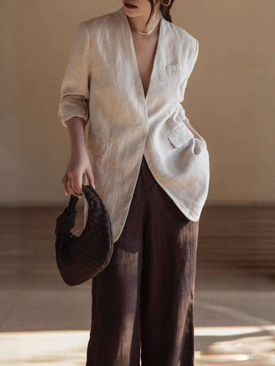 Linen V-Neck Loose Fit Jacket