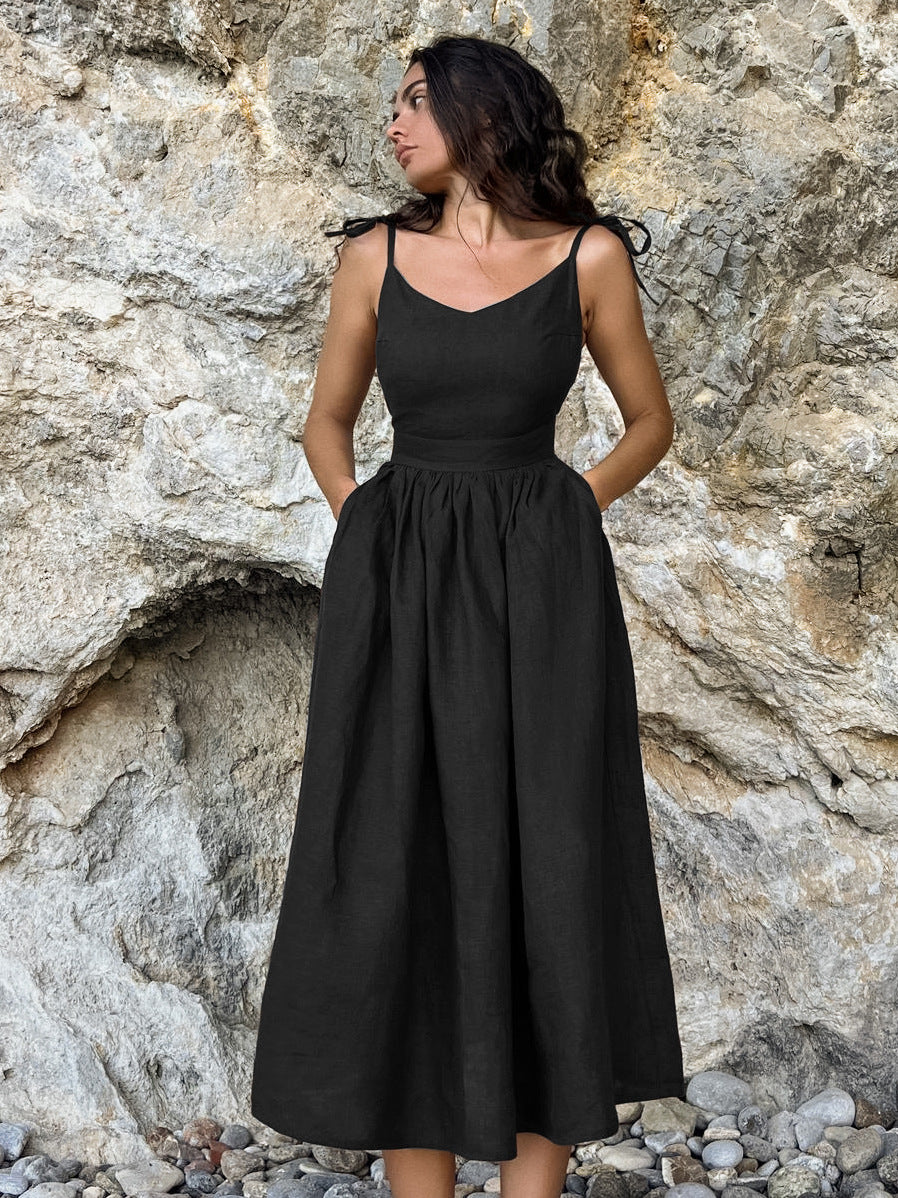 Women's Cotton Linen Suspender Dress