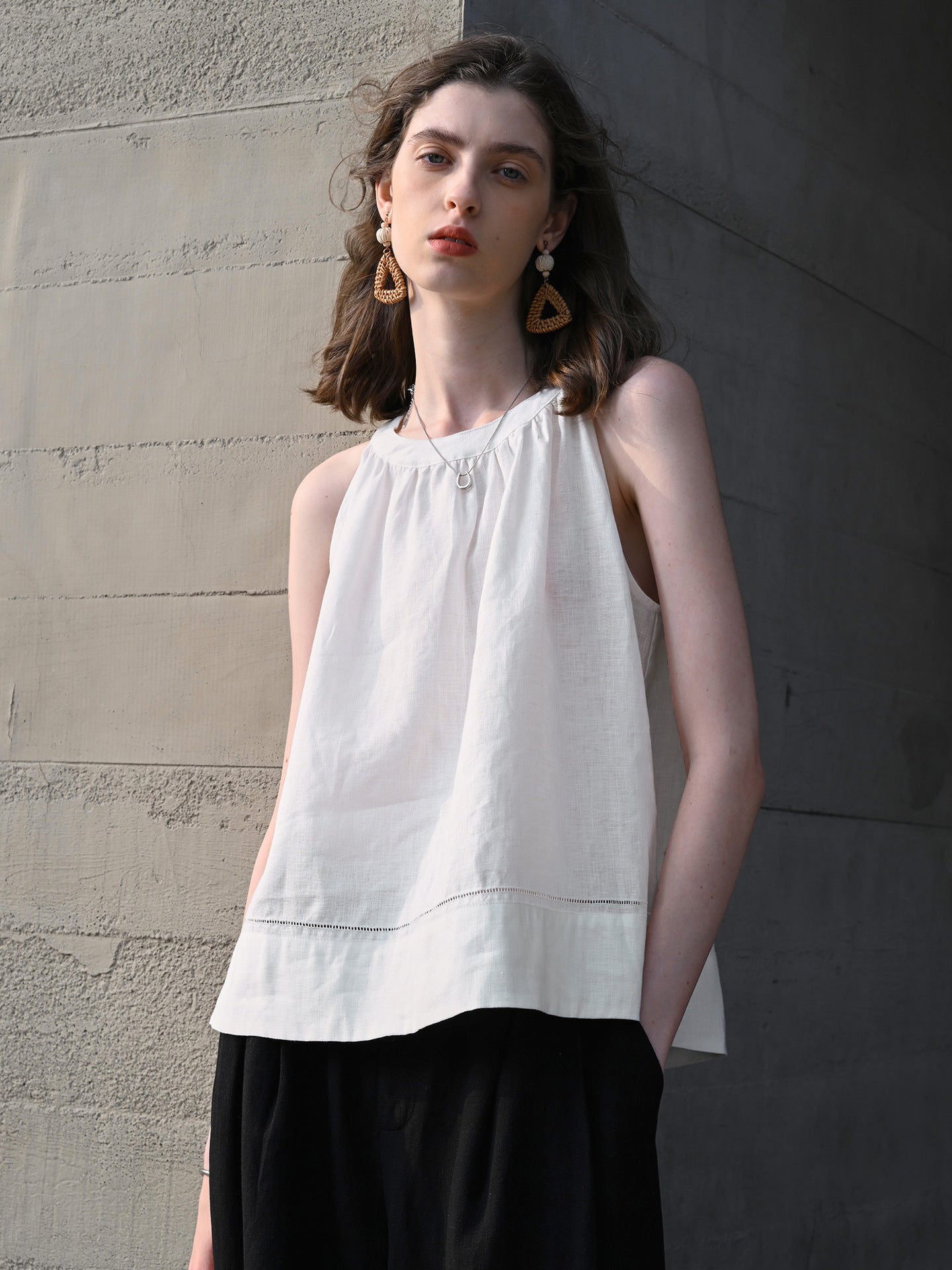 Linen Halter Neck Sleeveless Top