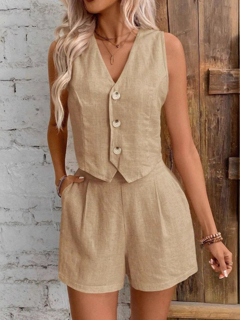 Women's Linen Vest and Shorts Set