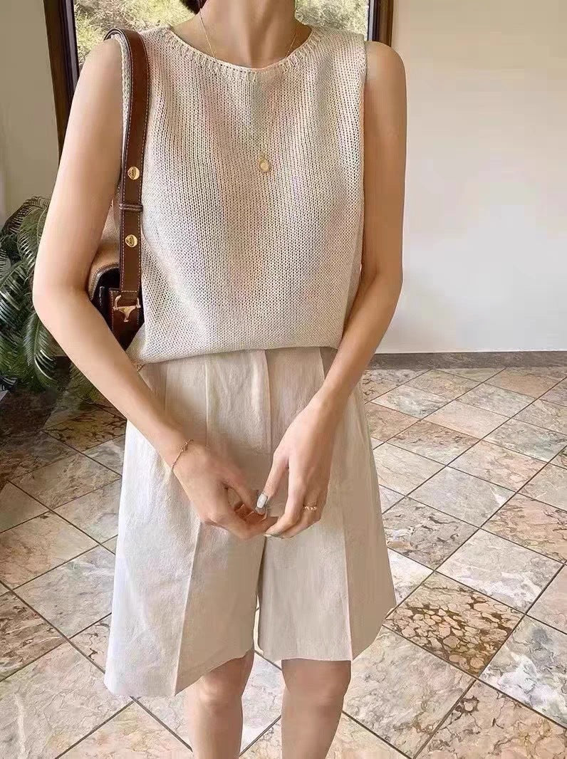 Womens Tencel Linen Sleeveless Camisole Vest