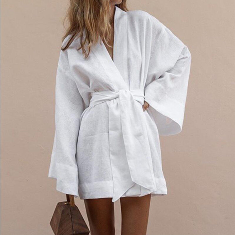 Cotton Linen Hooded Shirt Dress
