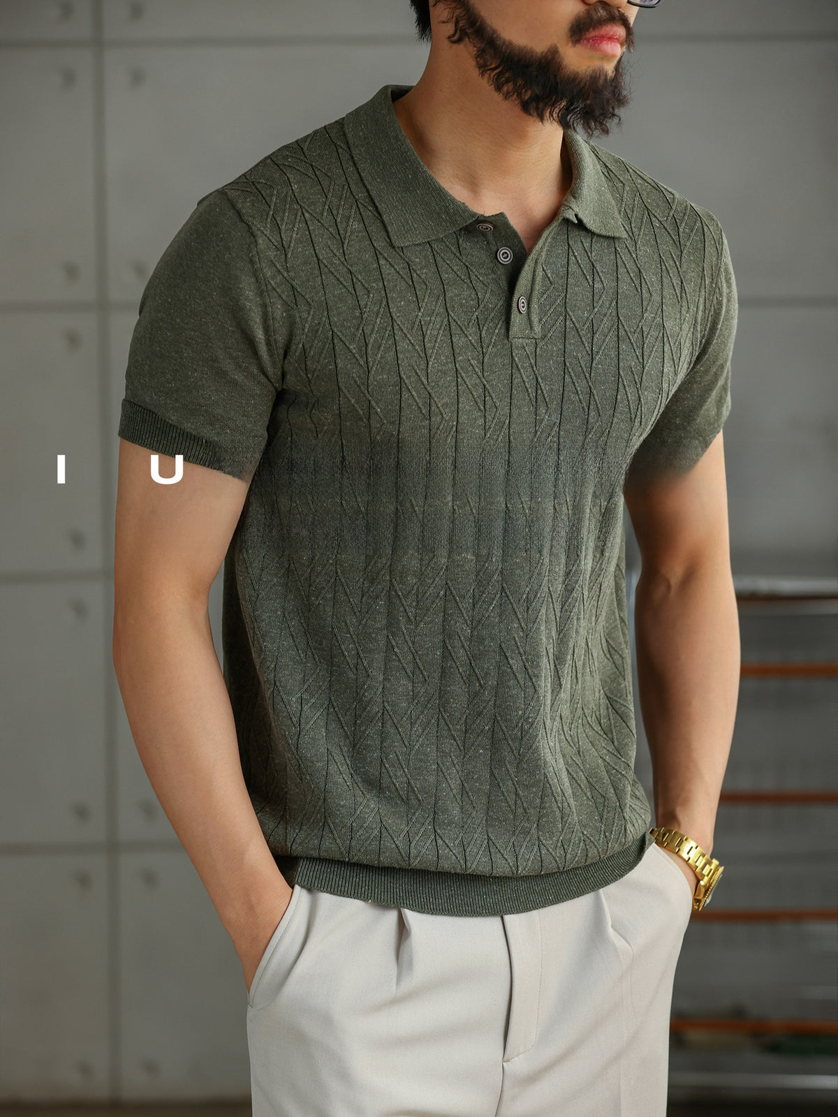 Mens Tencel Linen Knitted Polo Shirt