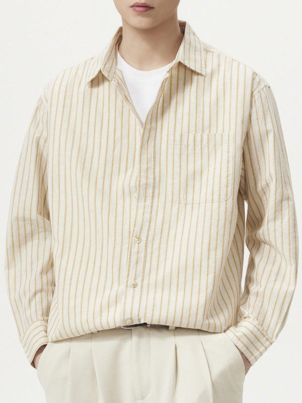 Mens Linen Blend Striped Long Sleeve Shirt