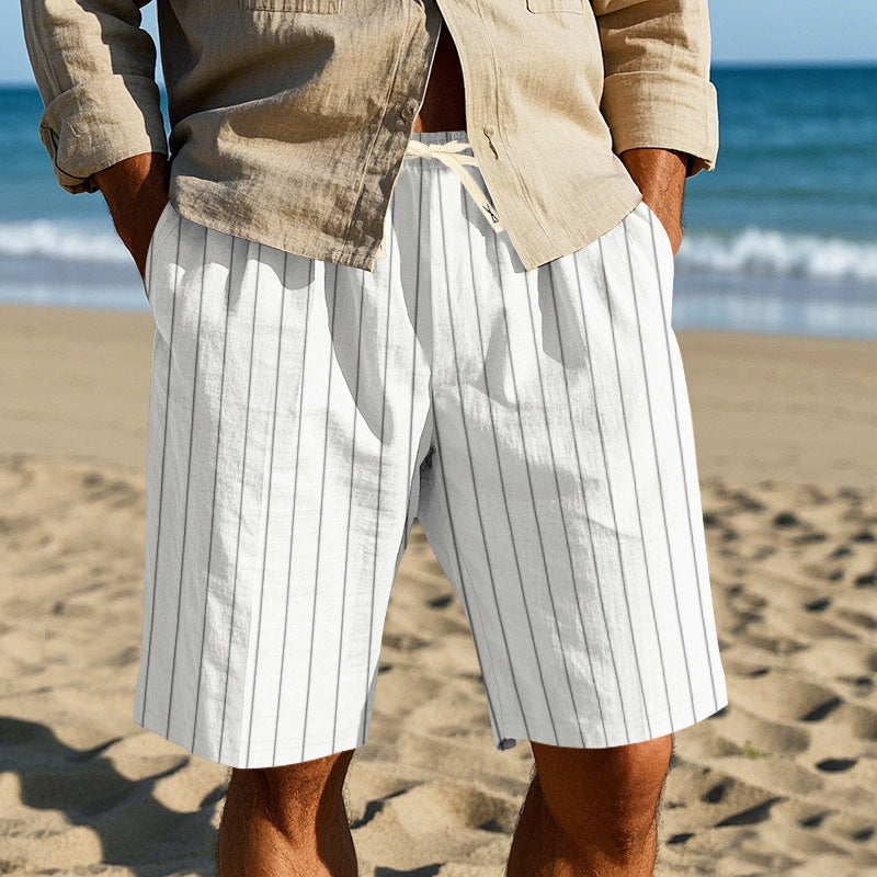 Mens Striped Drawstring Linen Shorts