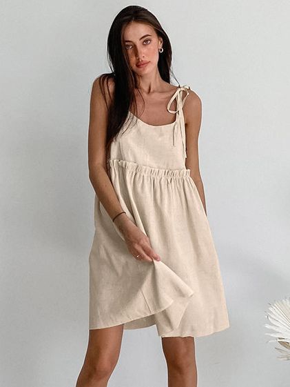Spaghetti Strap Cotton Linen A-Line Dress