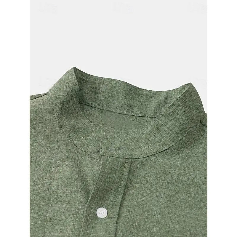 Mens Solid Color Linen Button Down Short Sleeve Shirt
