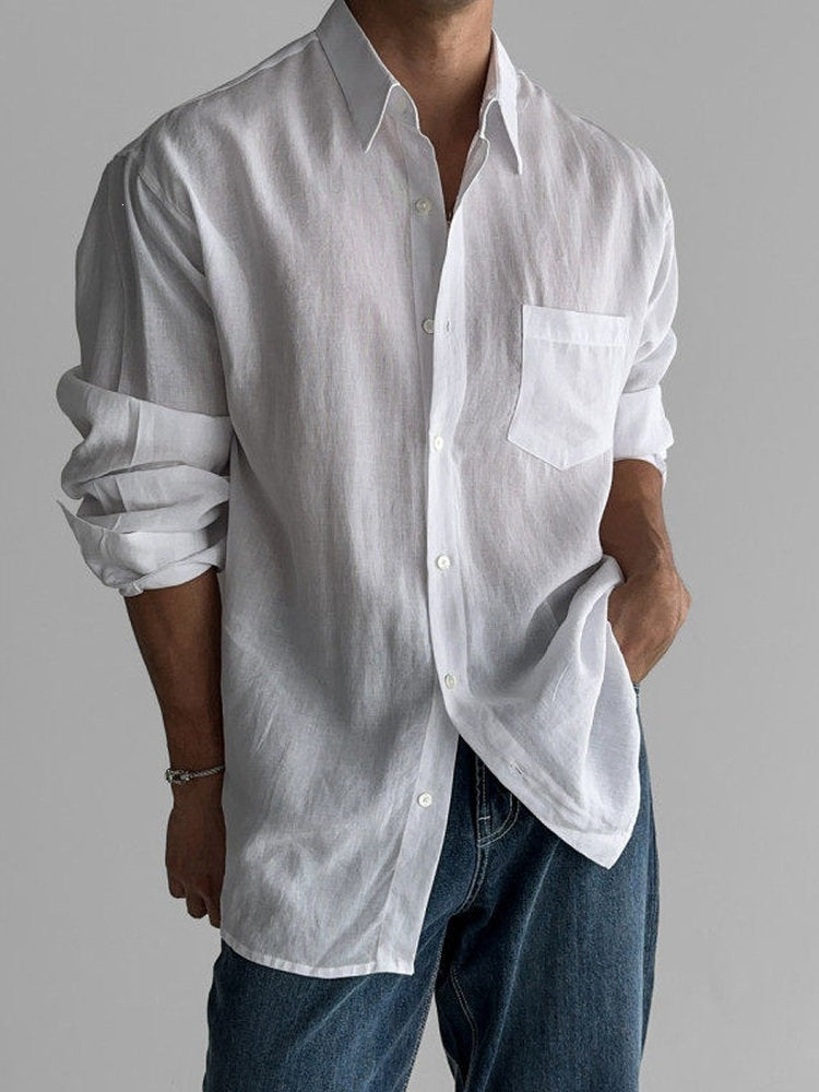 Mens Casual Linen Cotton Shirt