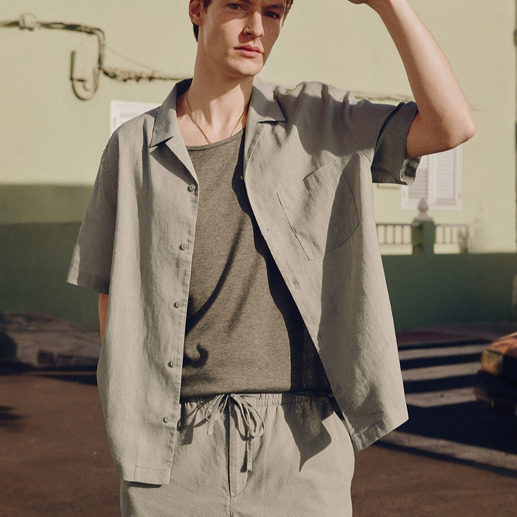 Men's Cuban Collar Linen Blend Shirt