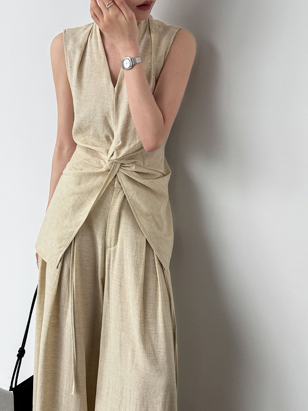 Women's Linen Vest and Wide-Leg Pants Set