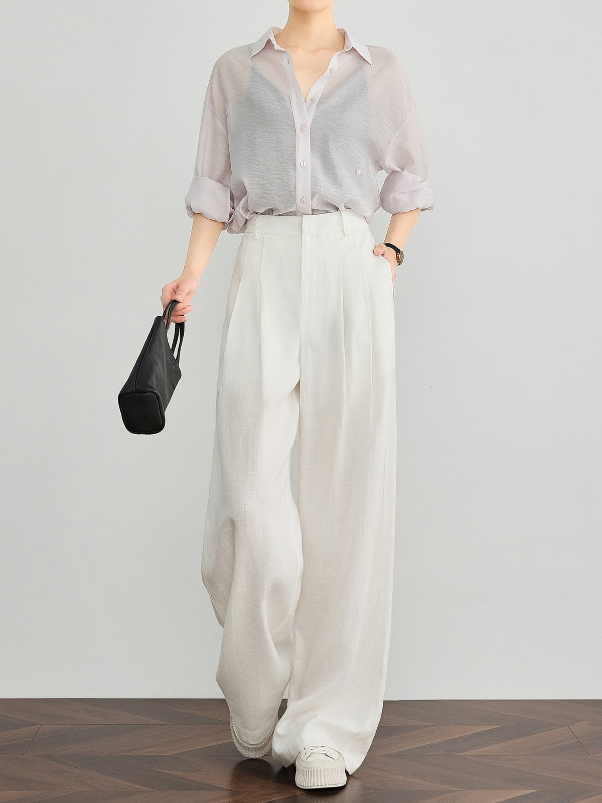 Womens Tencel Linen Wide Leg Pants