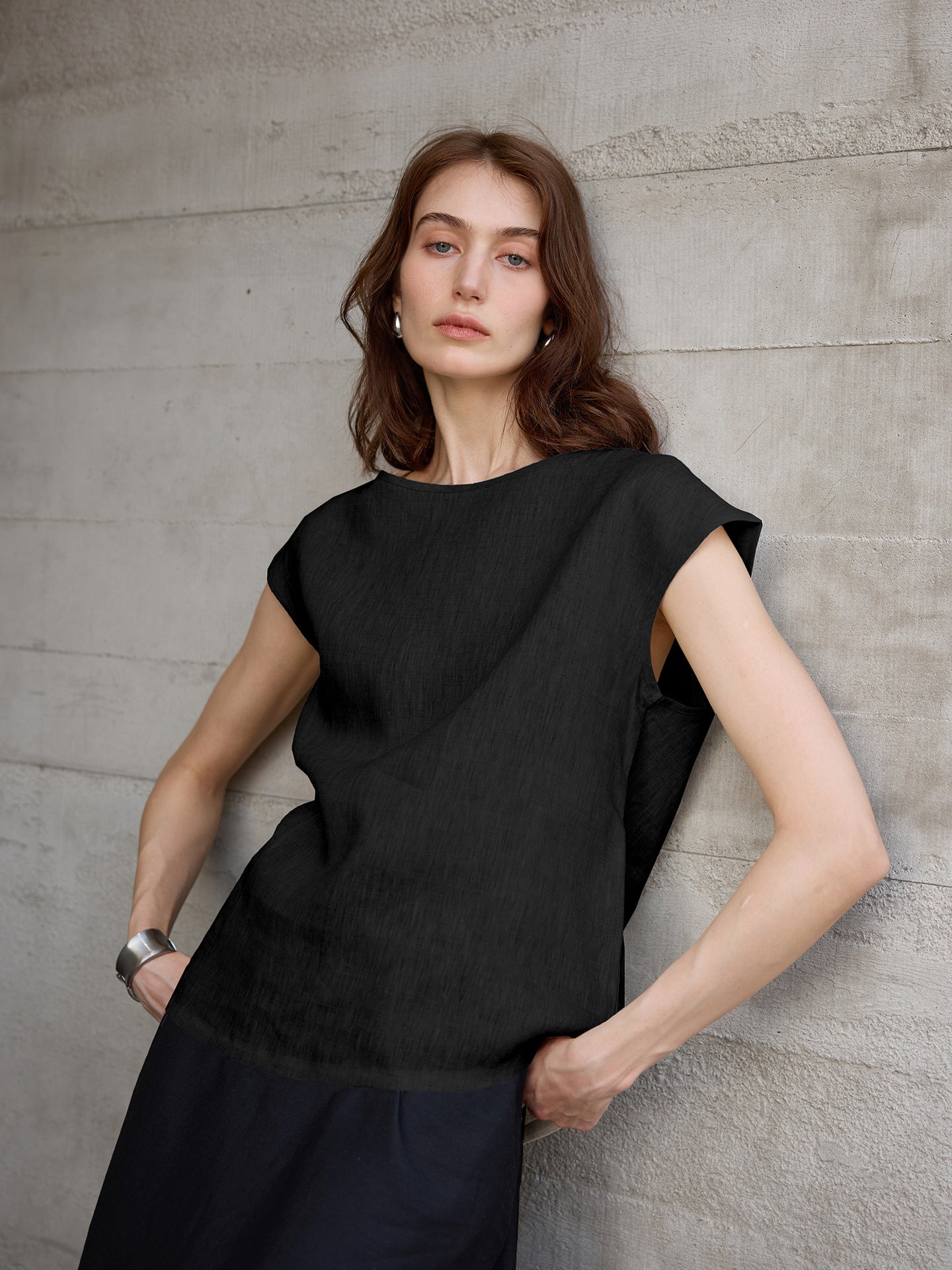 Pure Linen Flutter Sleeve T-shirt