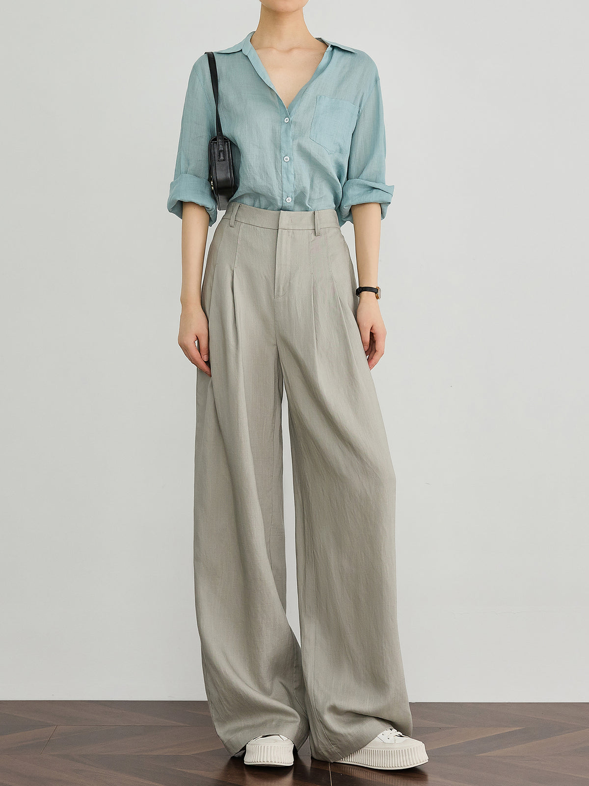 Womens Tencel Linen Wide Leg Pants
