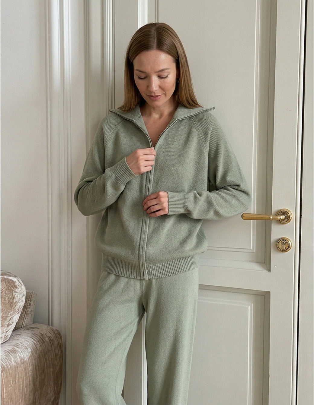 The Knit Zip Cardigan & Wide Leg Set