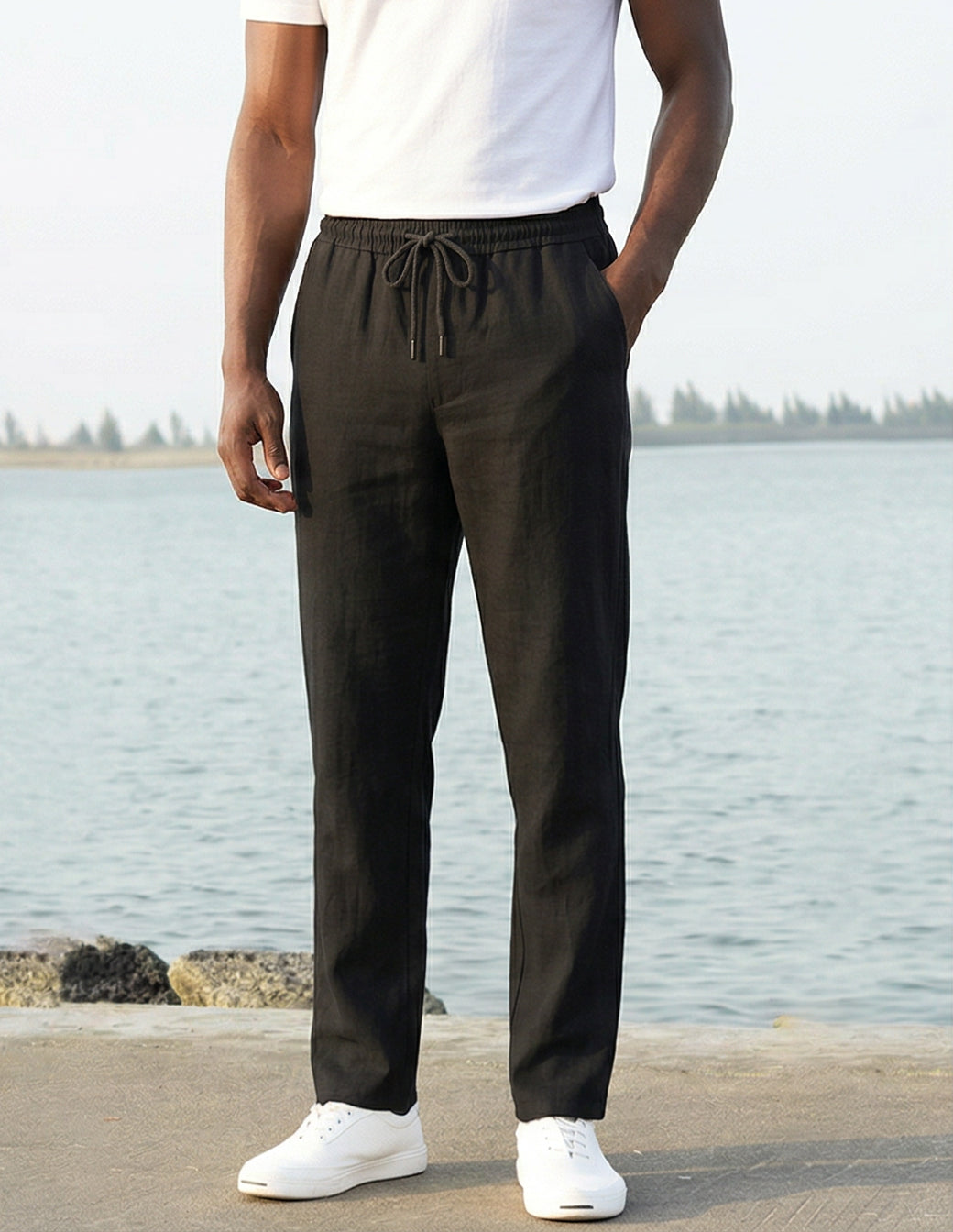 Cotton-Linen Straight Trousers