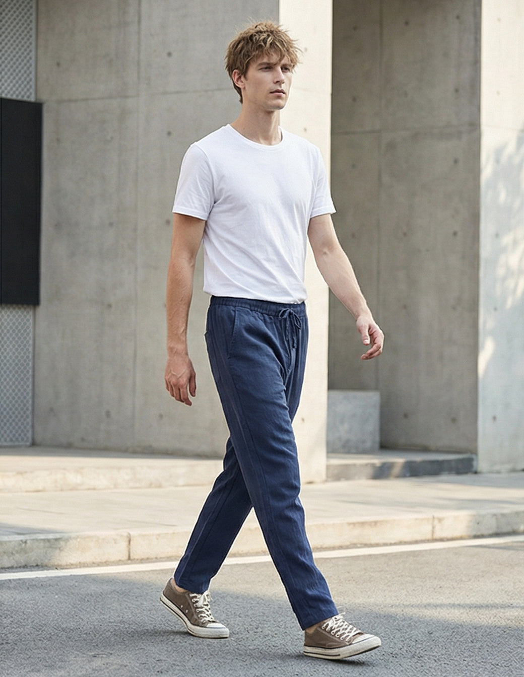 Cotton Linen Baggy Streetwear Trousers