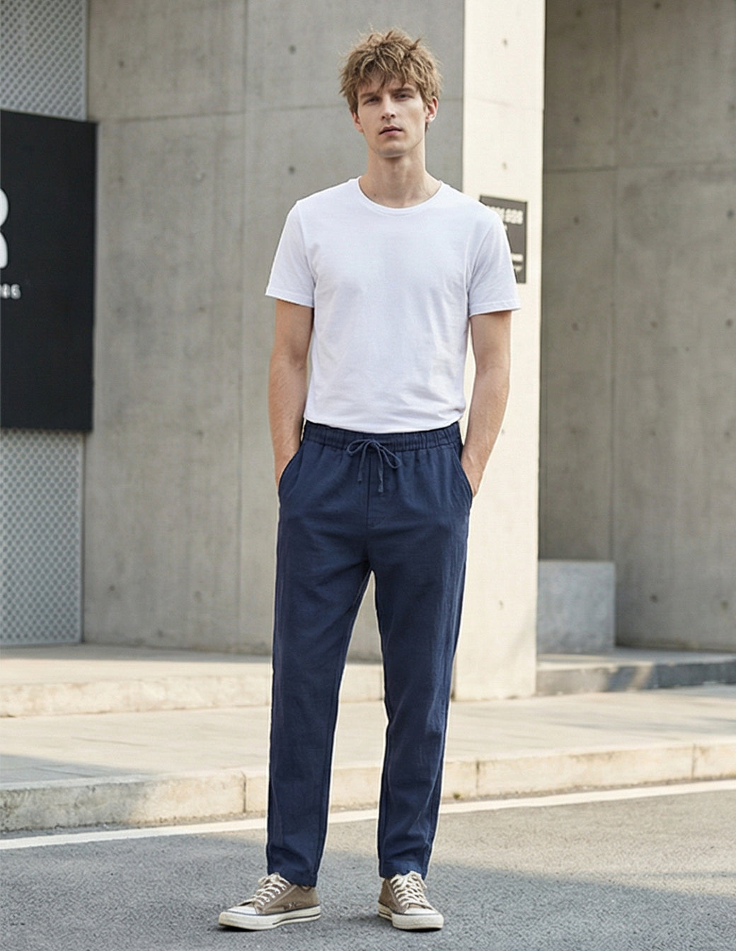 Cotton Linen Baggy Streetwear Trousers
