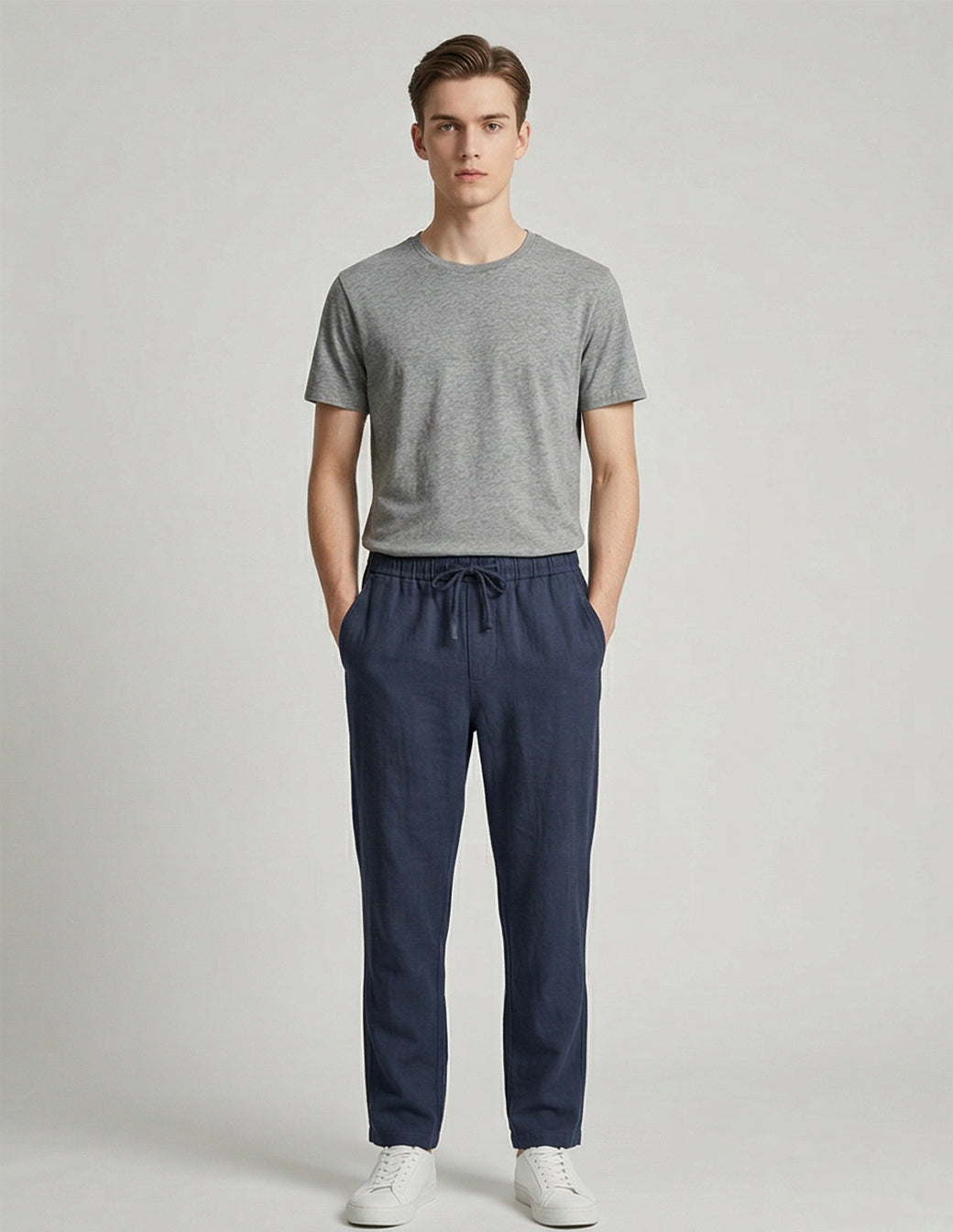 Cotton-Linen Straight Trousers