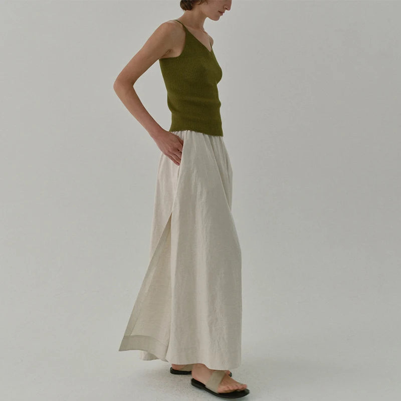 Side Split Cotton Linen Maxi Skirt