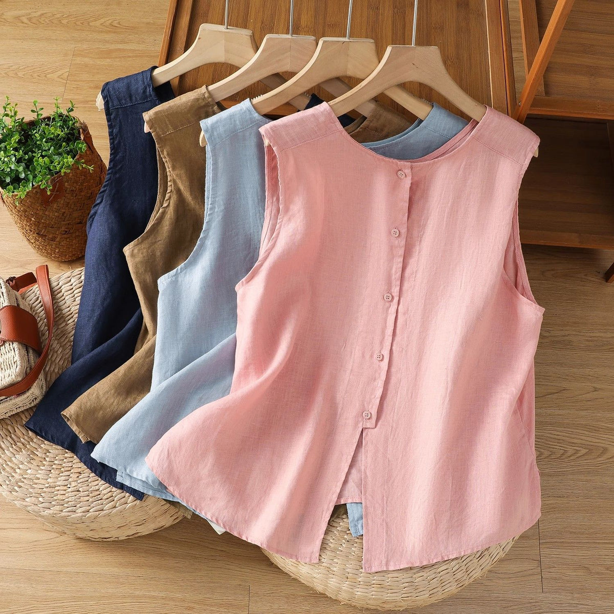 Women Cotton Linen Sleeveless Vest Top