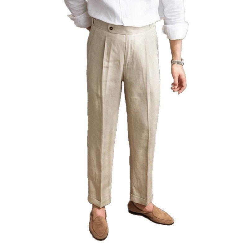 Men's Linen Straight High-Waisted Casual Pants