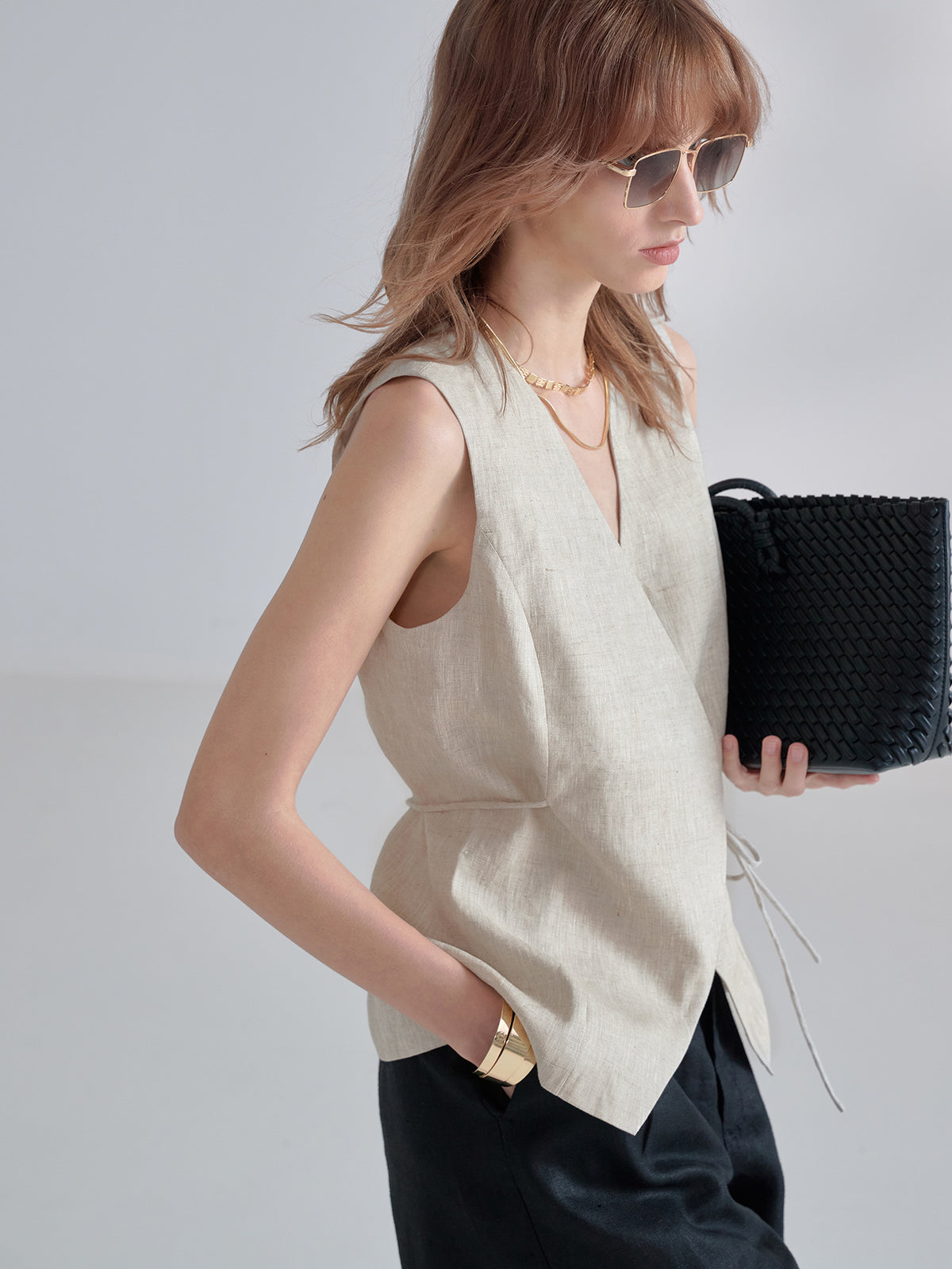 Summer French Simple Commuter Waist-Cinching Linen Vest