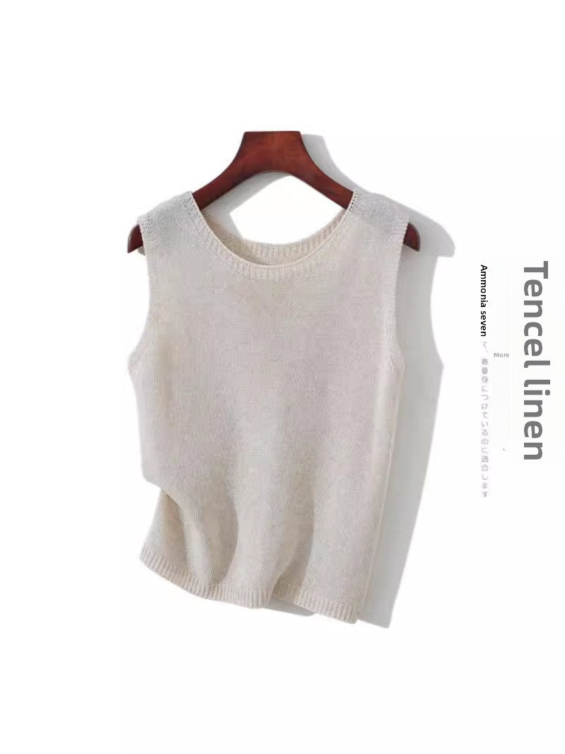 Womens Tencel Linen Sleeveless Camisole Vest