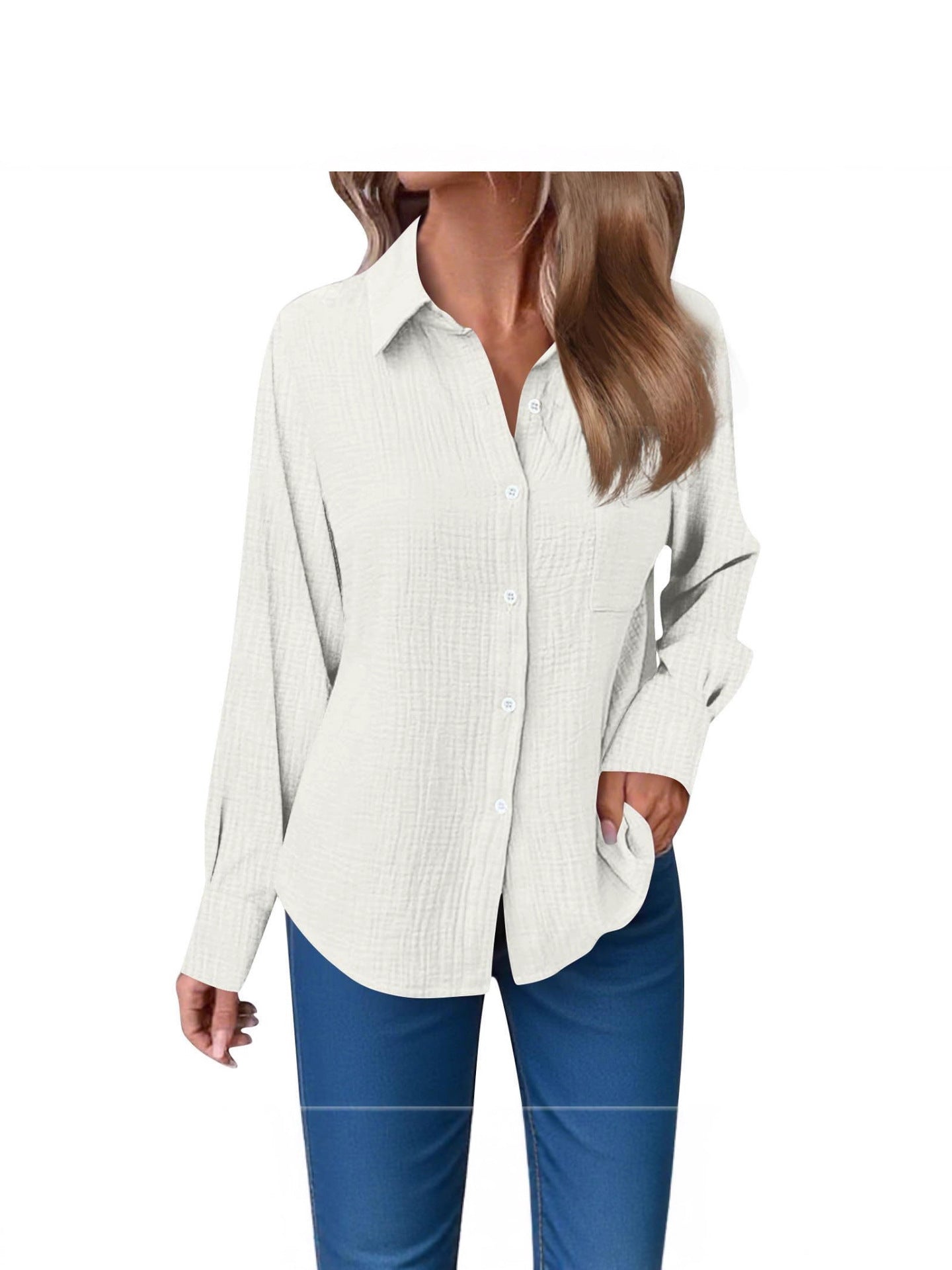 Solid Color Soft Cotton and Linen Casual Shirt Sleeve Button Long Sleeve Shirt