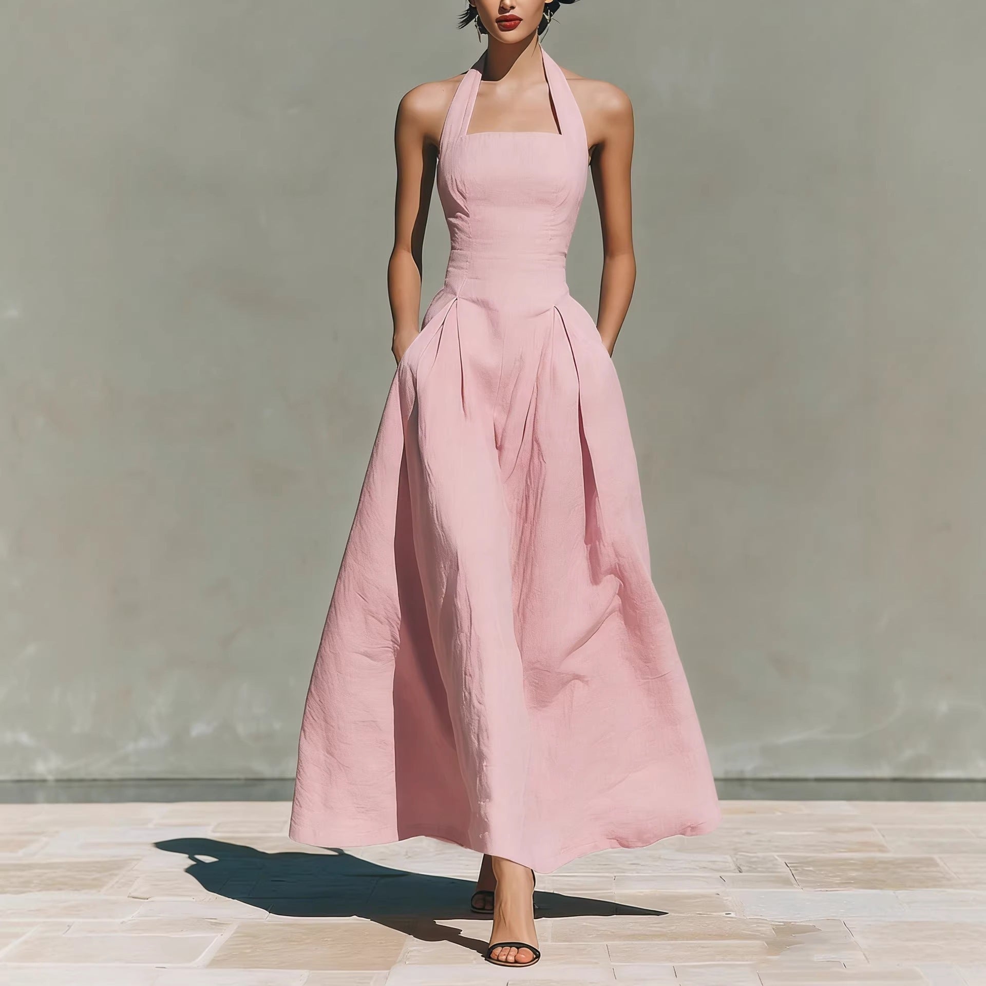 Faux Linen Casual Fashion Slim Fit Pocket Women's Dress