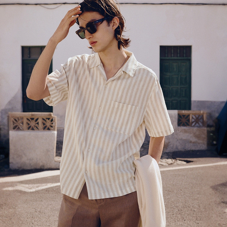 Men's Cuban Collar Linen Blend Shirt