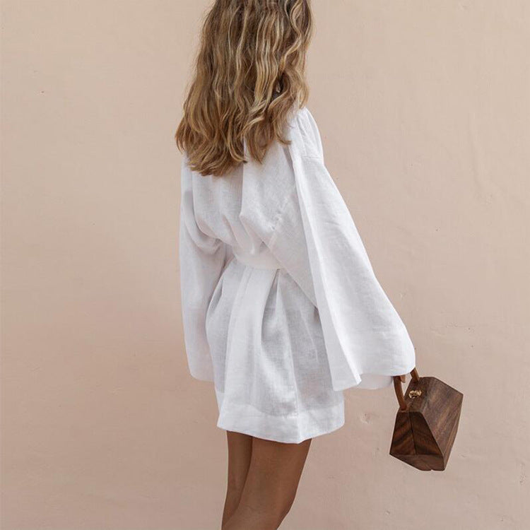 Cotton Linen Hooded Shirt Dress