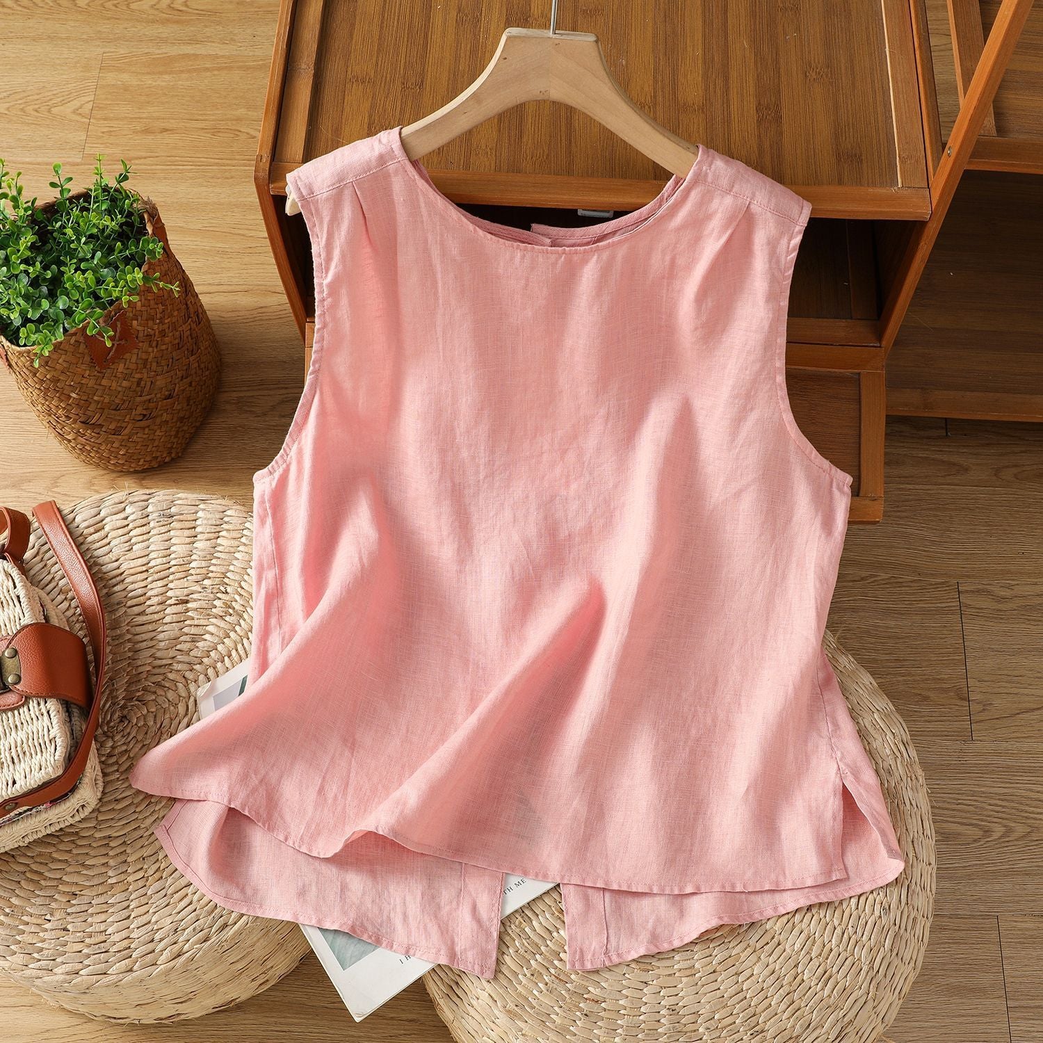 Women Cotton Linen Sleeveless Vest Top