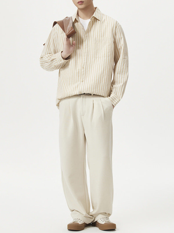 Mens Linen Blend Striped Long Sleeve Shirt