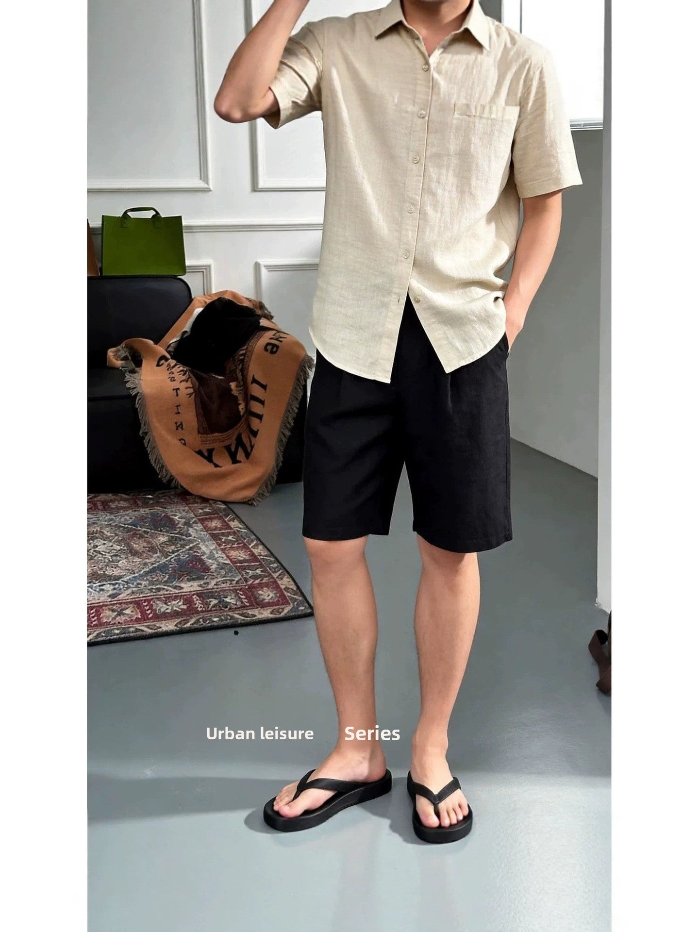 Mens Breathable Linen Casual Shorts
