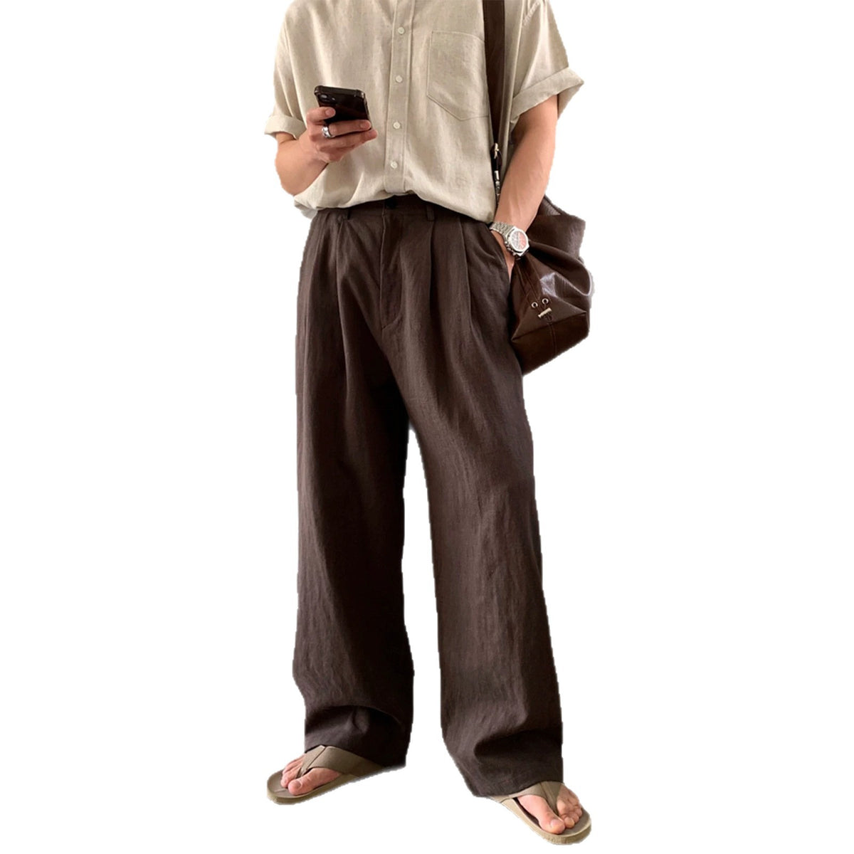 Cotton-linen straight-leg pants