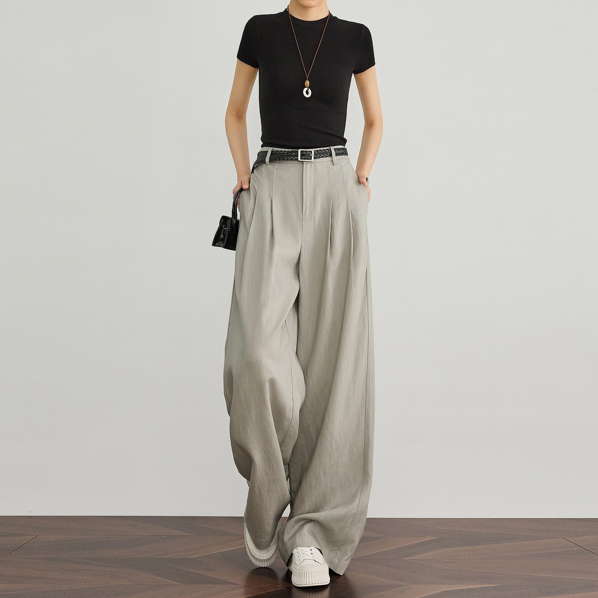 Womens Tencel Linen Wide Leg Pants