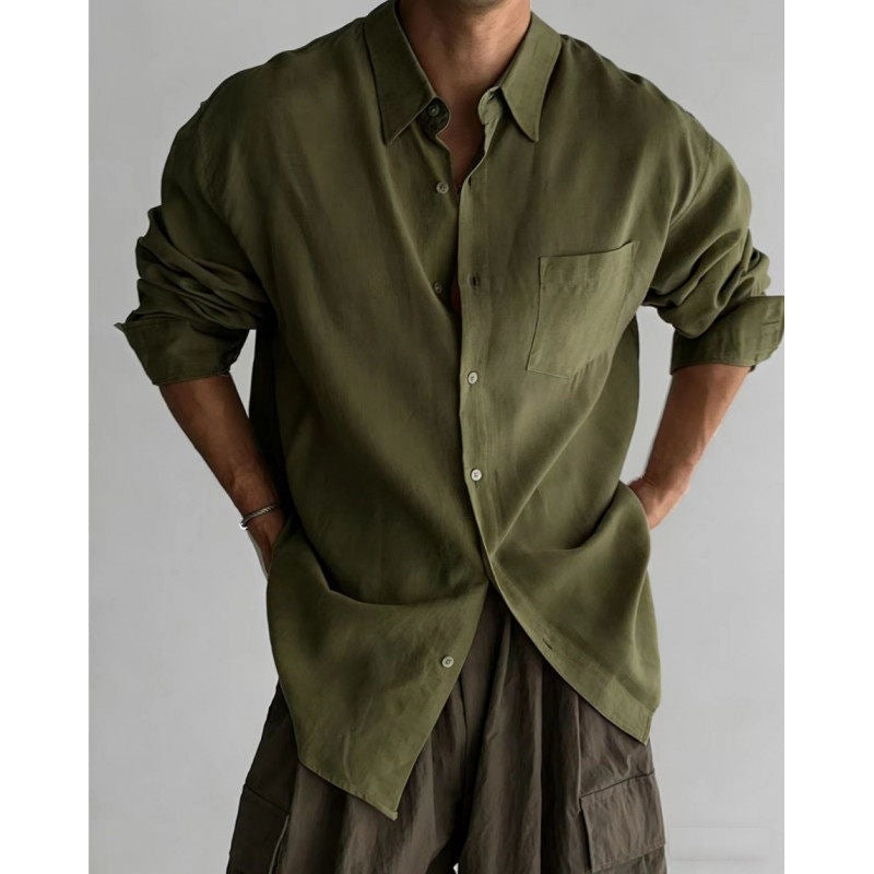 Mens Casual Linen Cotton Shirt