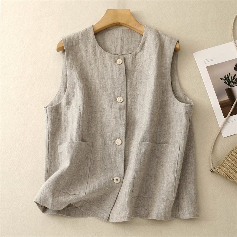 Womens Vintage Cotton Linen Vest