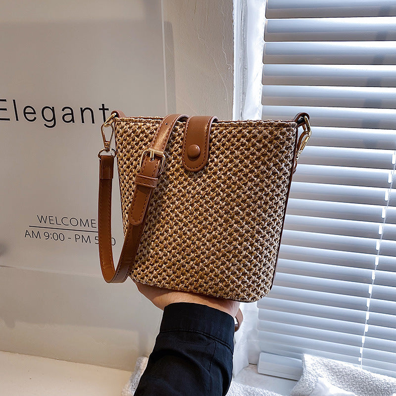 Woven Cotton Linen Bucket Bag