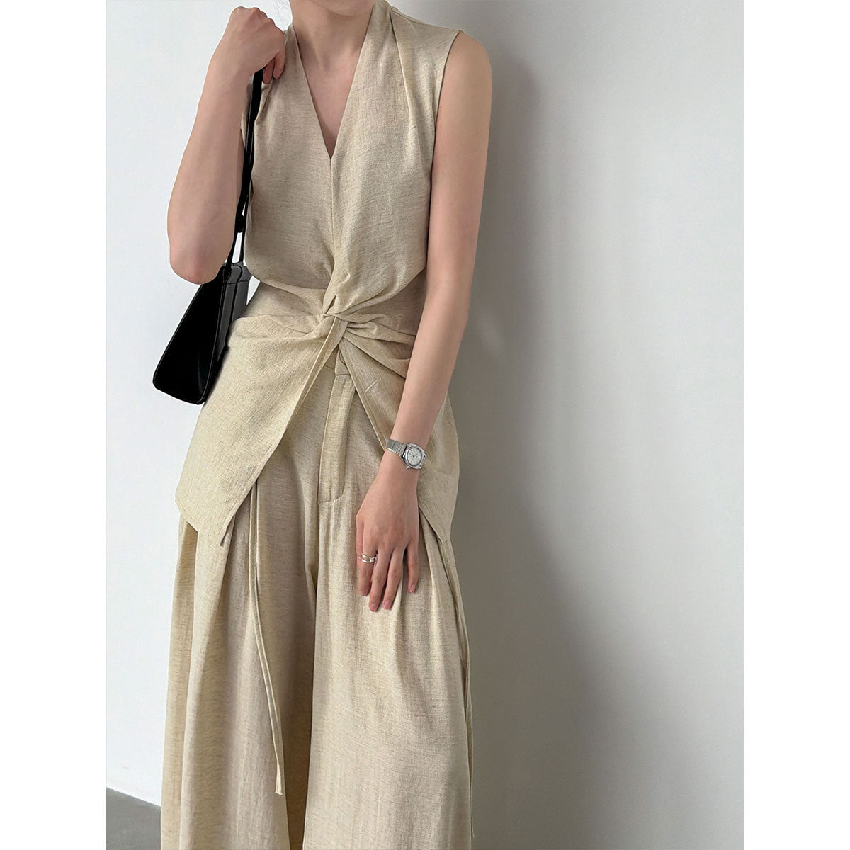 Women's Linen Vest and Wide-Leg Pants Set