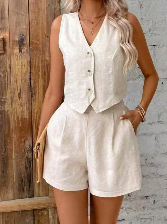 Women's Linen Vest and Shorts Set