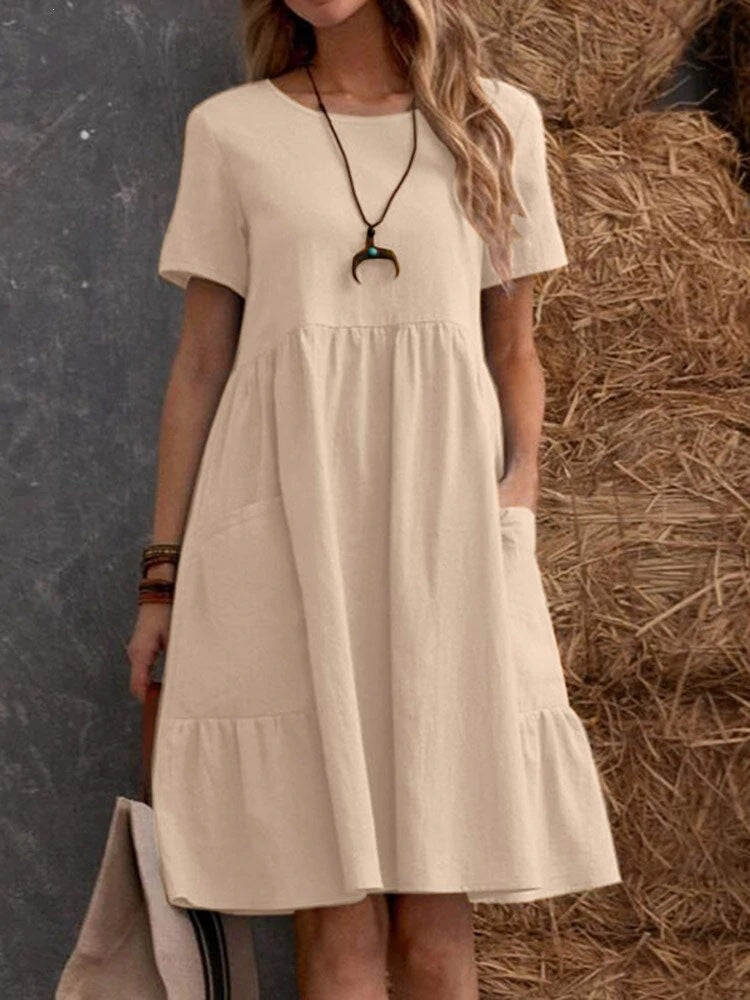 Vintage Loose Pocket Cotton Linen Dress