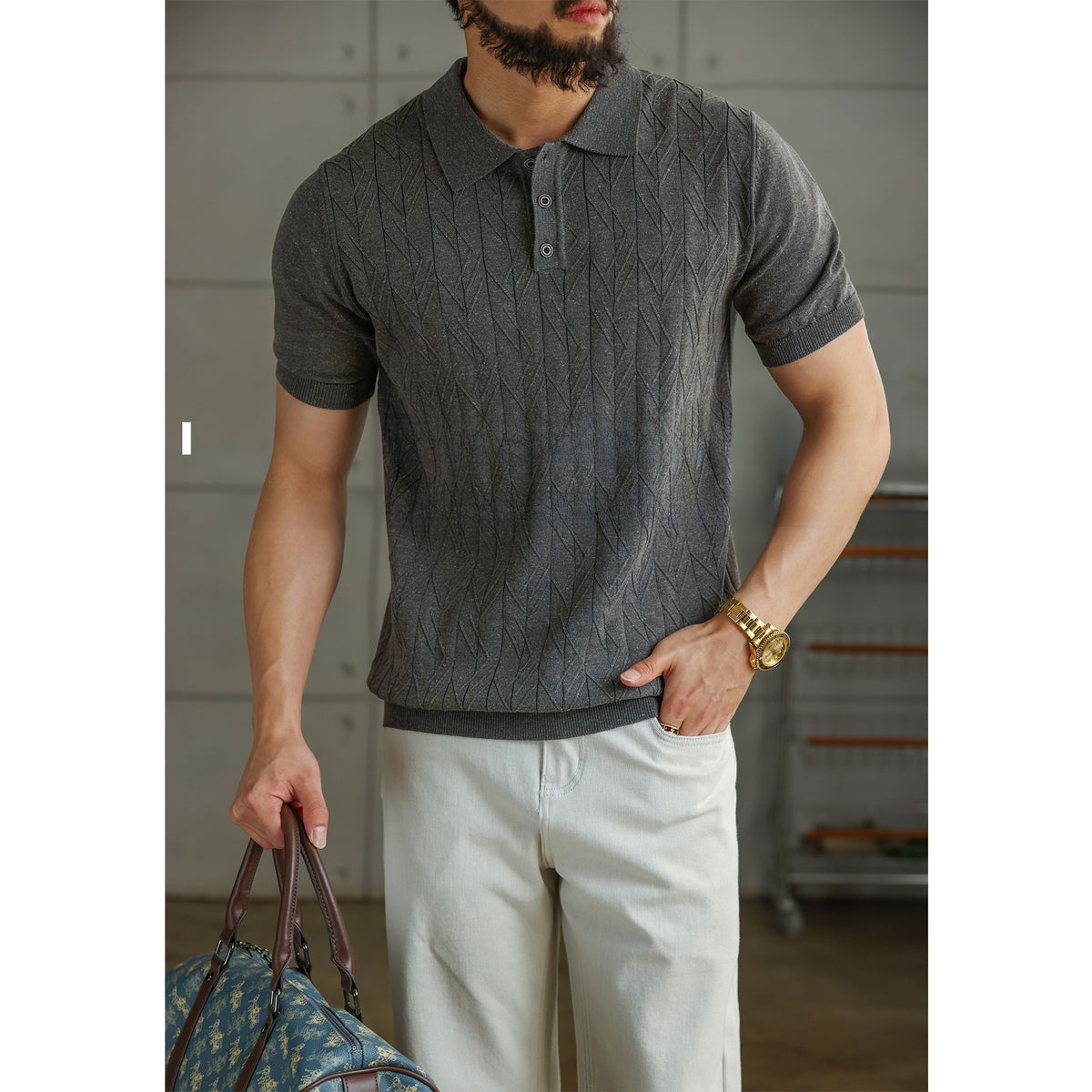 Mens Tencel Linen Knitted Polo Shirt