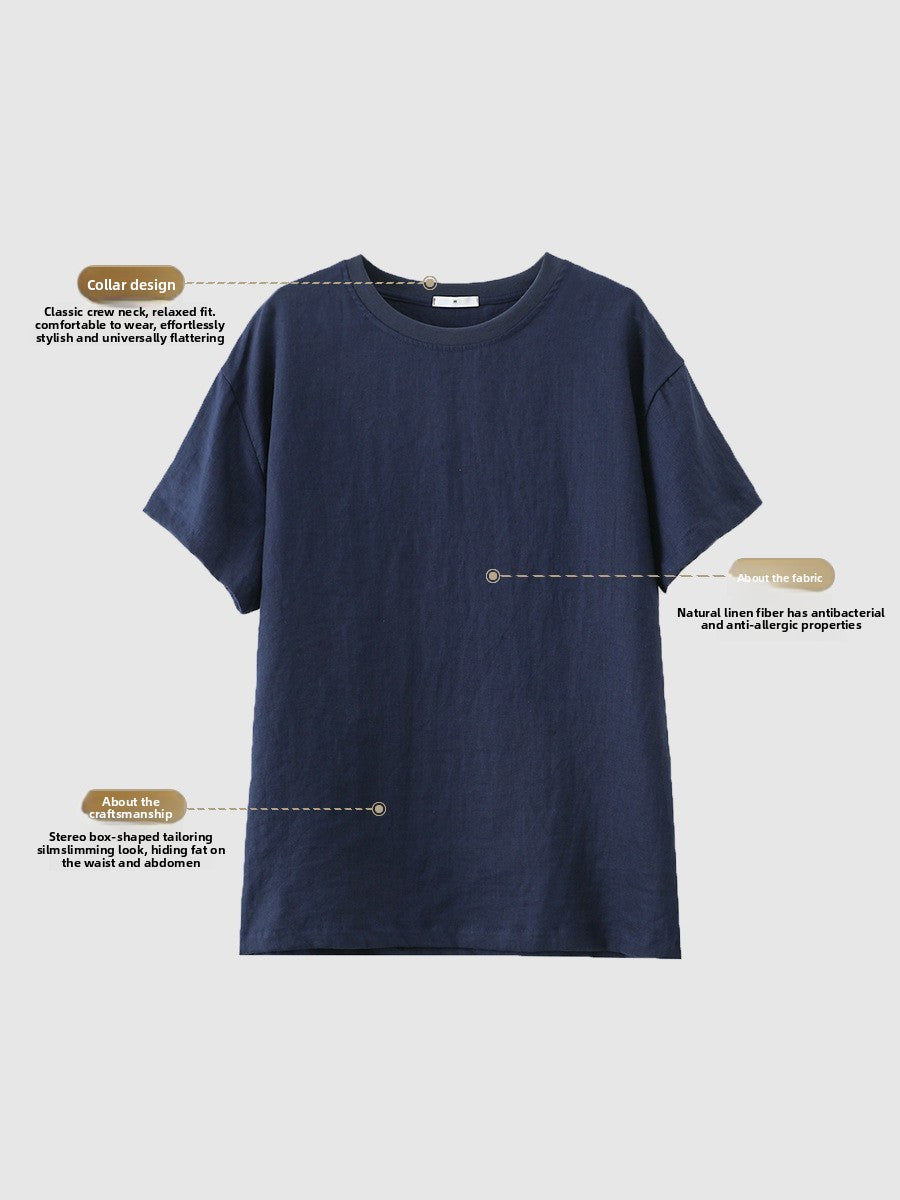 Women's Loose Linen T-shirt Short Sleeve Round Neck Top