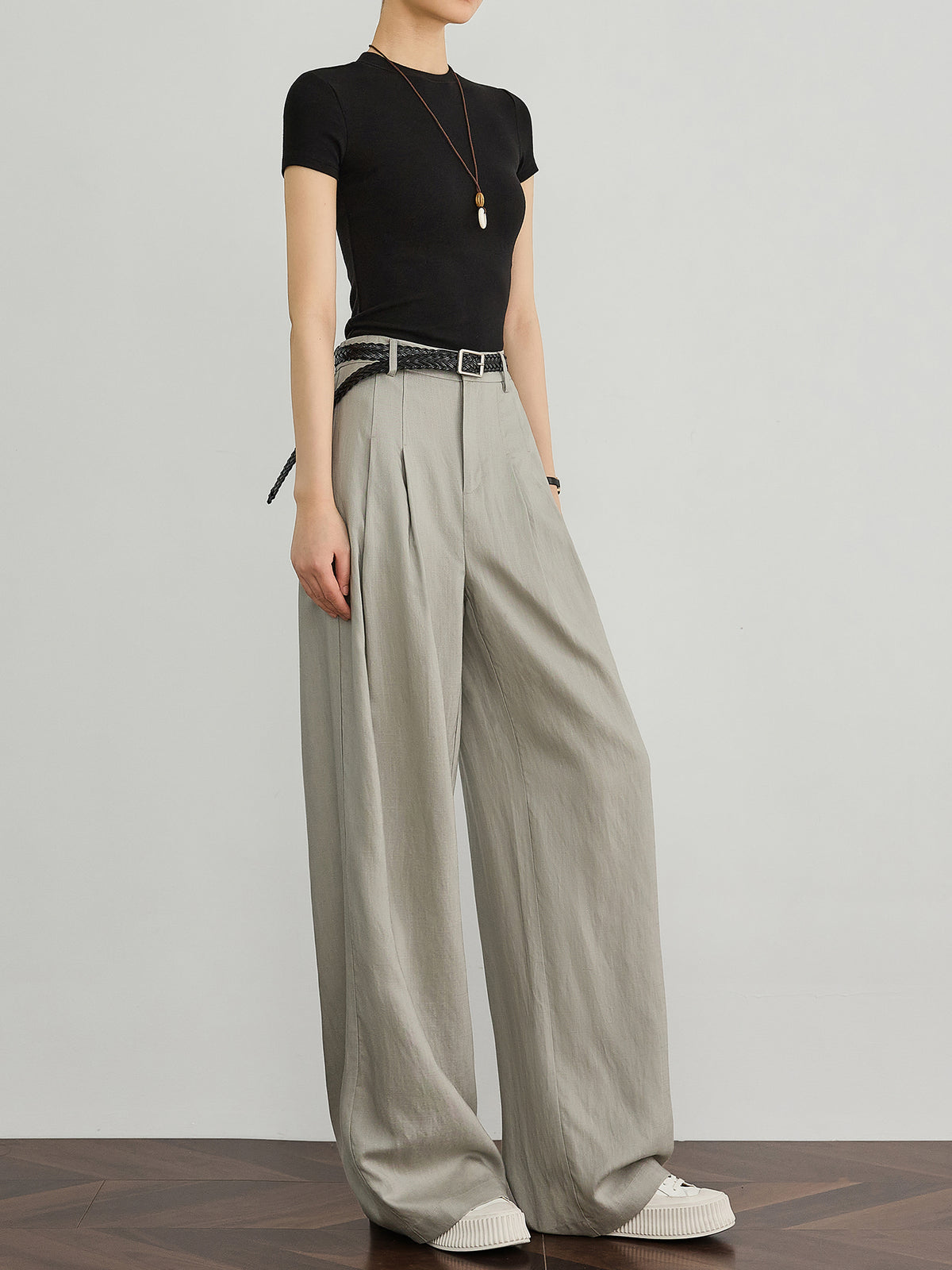 Womens Tencel Linen Wide Leg Pants