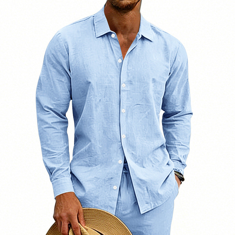 Mens Linen Long Sleeve Casual Shirt