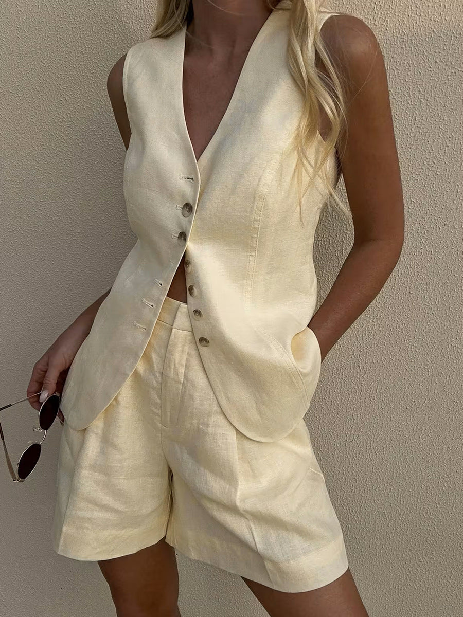 Women's Cotton Linen Vest Shorts