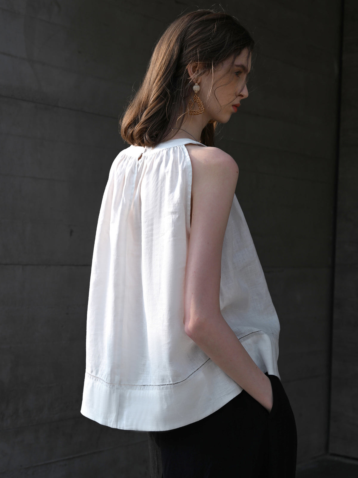 Linen Halter Neck Sleeveless Top