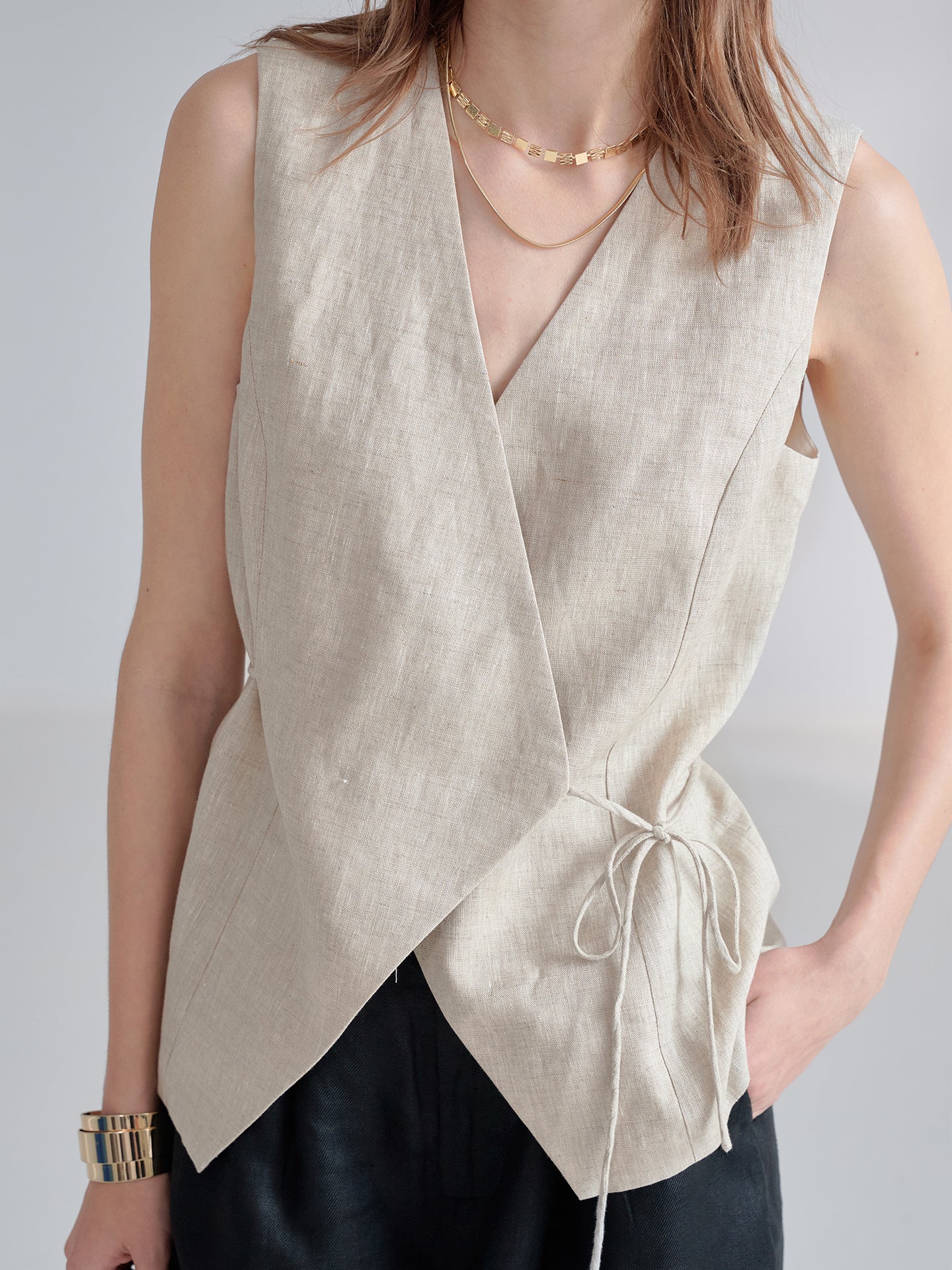Summer French Simple Commuter Waist-Cinching Linen Vest